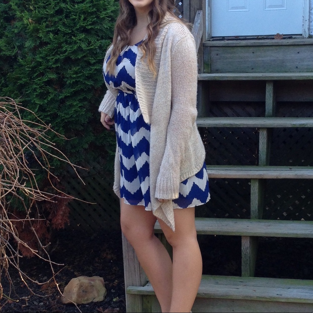 Blue and tan striped dress